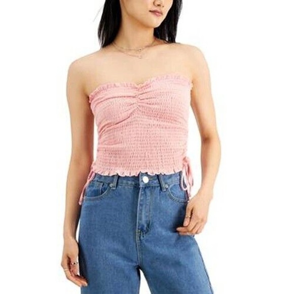 Jr600 Crave Fame Pink Juniors' Smocked Ruched-Side Tube Top Size XL - Picture 1 of 1